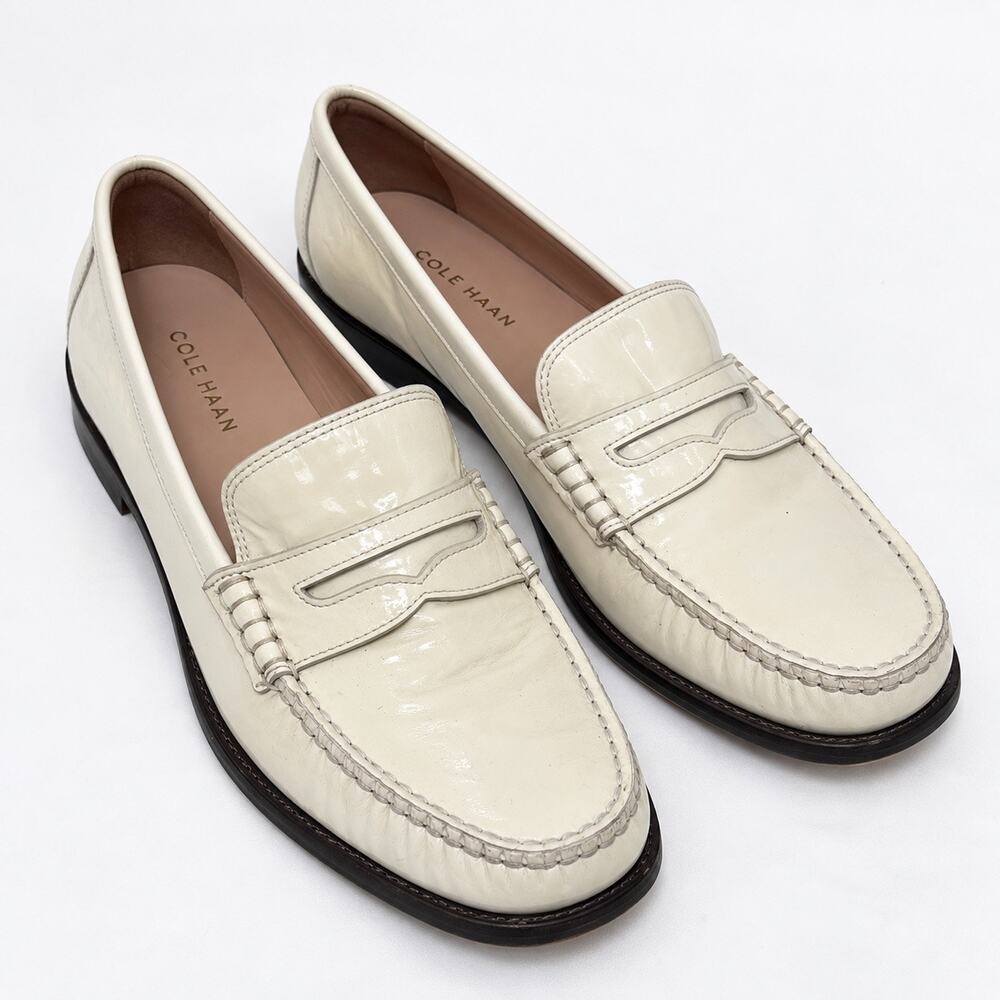 Cole Haan Grand 360 Ivory Patent Leather Penny Loafers Size 7